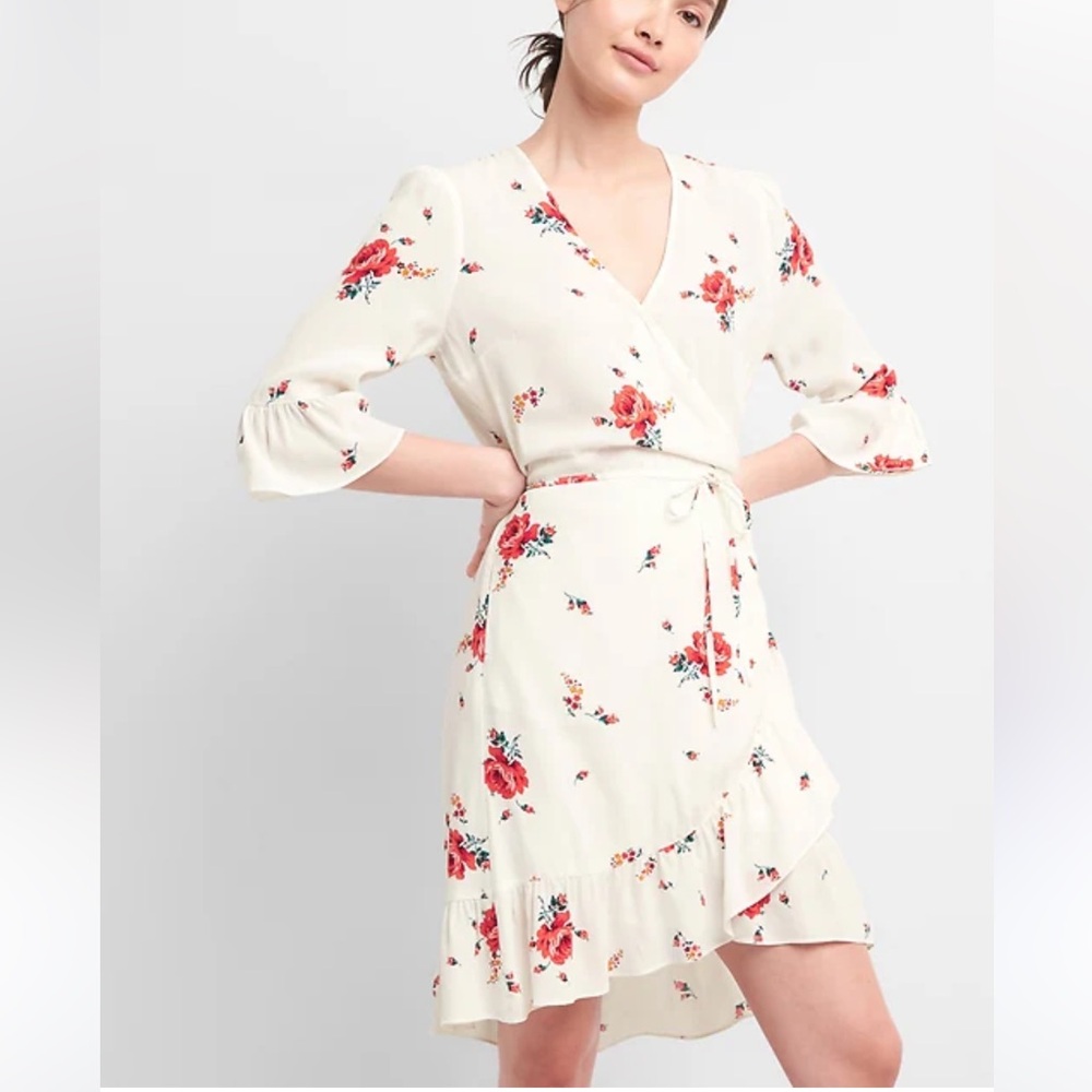 GAP Floral Ruffle Wrap Dress 3/4 Sleeves size XL